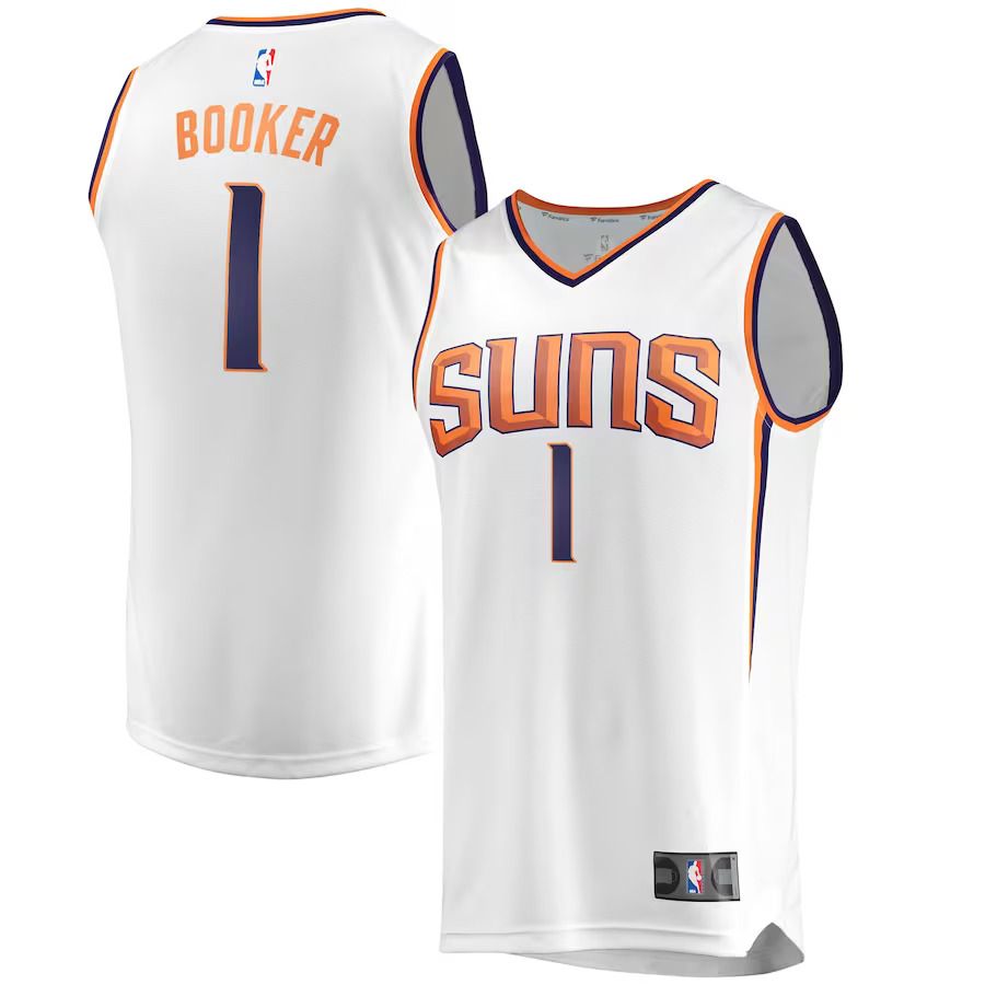 Men Phoenix Suns 1 Devin Booker Fanatics Branded White Association Edition Fast Break Replica NBA Jersey